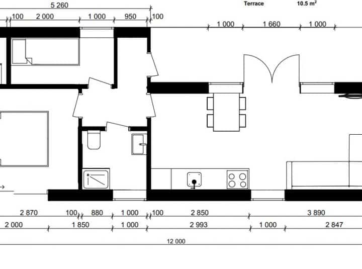 Tiny Villa 60 with porch 1 Floor Plan
